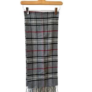 Cashmink Super Soft Scarf Gray Brit Plaid Fringe